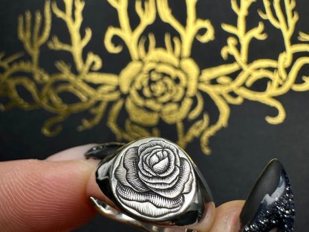 Hand-Engraved Rose Signet Ring Discount